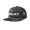 Men's Black Hat With Black And Grey Aztec Print And Rope On Brim