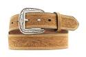 Brown Tooled Double Stitch Men's Belt, 32 in