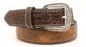Brown Ostrich Tooled Double Stitch Men's Belt, 32 in