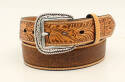 Tan Crocodile Floral Tooled Men's Western Belt, 32 in