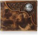 Distressed Brown Tooled Overlay Bifold Wallet