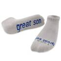 Large I Am A Great Son Lowcut Grey Socks With Blue Words