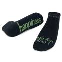 Large I Love My Life-Happiness Lowcut Black Socks With Green Words
