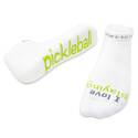 Large I Love Playing-Pickleball Lowcut White Socks With Green Words