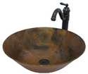 Traditional Round Copper Vessel With Traditional Faucet And Strainer Drain, Natural Finish