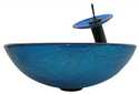 Modern Foil Painted Glass Vessel Sink With Matching Oil Rubbed Bronze Faucet, Drain And Mounting Ring, Blue