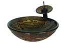 Mosaico Brown With Tan Mosaic Pattern Hand Painted Glass Vessel Sink 16.5 In