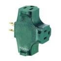 Green 15 A 2-Pole 3-Outlet Grounded Outlet Adapter Cube