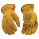 Men's Large Gold Keystone Thumb Cowhide Leather Shirred Elastic Cuff Gloves