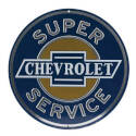 Round Tin Chevrolet Service Embossed Sign