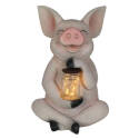 11-Inch Glass/Resin Pig With Lighted Fireflies Solar Statue      