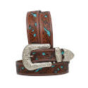 Womens Extra-Large Turquoise Leather Silver Buckle Fashion Belt       