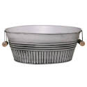 Oval White Wash Galvanized Metal Vintage Planter With Handle   