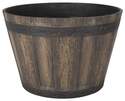 Resin Barrel Planter, Weathered Oak Finish