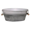 Oval Rustic White Metal Vintage Planter With Handle    