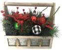 10-1/2-Inch Toolbox Wooden W/Greens And Poinsettia