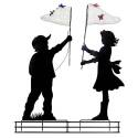 Children Silhouettes With Butterfly Nets Solar Stake