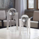 Ellianna Elevated Crystal Spheres With Stainless Steel Plated Silver  Base, Set Of Two