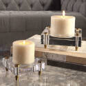 Claire Candle Holder Heavy Crystal Block With Machined Brass Legs, Set Of Two