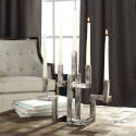 Rudra Candelabra Heavily Distressed And Antiqued Silver Leaf With Five Off-White Tapered Candles
