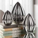 Geardo Tabletop Finials Ribbed Tarnished Silver, Set Of Three