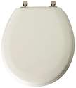 White Molded Wood Toilet Seat For Round Bowls With Brushed Nickel Hinges