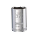 Drive Socket, 17 mm Socket, 1-1/2 in OAL, 1/2 in Drive, 6-Point, Vanadium Steel, Polished Chrome