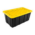 Black Polypropylene Industrial Tote, 38 Gallon, With Snap-On Locking Yellow Lid