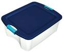 12-Gallon Clear Latch And Carry Storage Tote With True Blue Lid And Blue Aquarium Latches