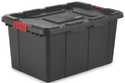 27-Gallon Black Industrial Storage Tote With Racer Red Latches
