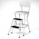 White Retro Counter Chair And Step Stool With Pull-Out Steps