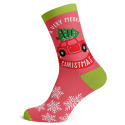 Christmas Banner Red Car And Tree Cotton Socks, OSFM
