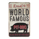 Dad's World Famous Pit-BBQ Metal Embossed Tin Sign