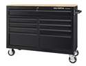 46-Inch 9-Drawer Black Workbench With Solid Wood Top