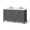 60-Inch Aged Gray Droplet Vanity With White Stone Top