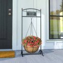40-Inch Black Welcome to our Home Hanging Basket Stand