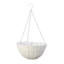 14-Inch White Resin Wicker Hanging Basket