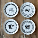 6-Inch Barnyard Ceramic Dessert Plate, 4-Assorted Styles