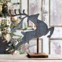Aged Tin Leaping Reindeer On Wooden Stand
