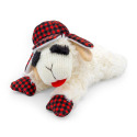 10.5-Inch Lamb Chop Plush Dog Toy With Buffalo Plaid Trapper Hat