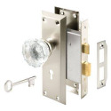 2-3/8-Inch Nickel Backset Mortise Keyed Lock Set With Glass Knob