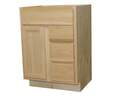 24 x 34-1/2 x 21-Inch Premium Ready To Finish Oak Single Door 3-Drawer Vanity Base Cabinet 