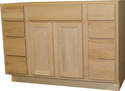 48 x 21 x 34-Inch Unfinished Oak 8-Drawer 2-Door Vanity Base Cabinet 