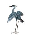 27-Inch Metallic-Blue Metal Wings Out Blue Heron Statue