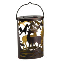 Deer Oval Shadow Metal & Glass Solar Lantern