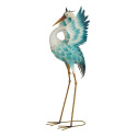 34-Inch Blue Metal Crane Garden Decor With Wings Up