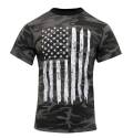 Black Distressed US Flag Short Sleeve Men's T Shirt, S