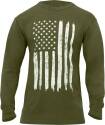 Us Flag Long Sleeve Tee Shirt, Olive Drab Green, Size Small
