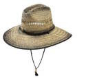 One Size Fits Most, Black Band, Straw Garden Hat, With Elastic Stretch Band And Chin Cord