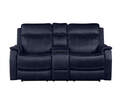 Valencia Ocean Blue Leatherette Dual-Power Reclining Console Loveseat